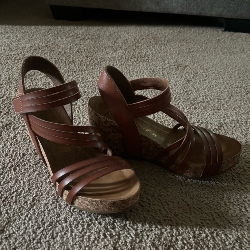 Brown Strappy Wedge Sandals